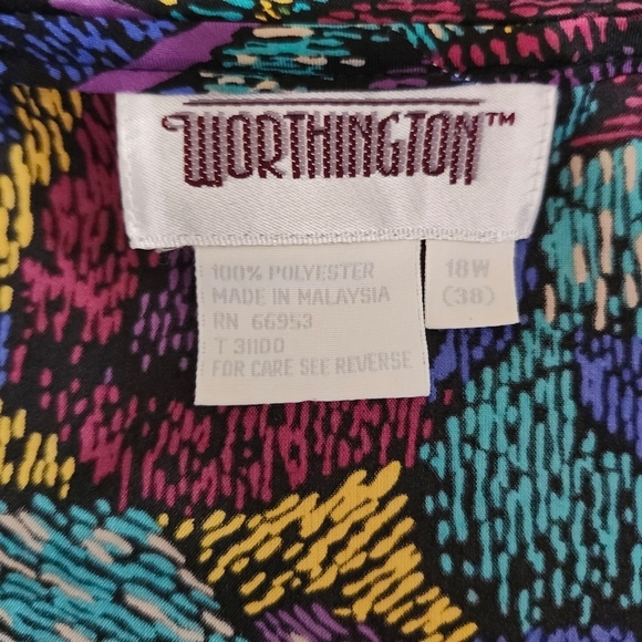 Worthington Vintage 80s Abstract Blouse Womens 18W Button Down Shoulder Pads - Picture 5 of 11